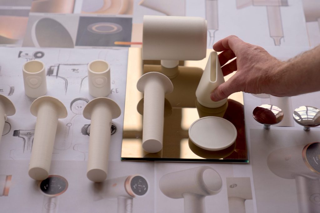 Photograph of T3 product development prototyping. Design, 3D prints and film by forpeople.