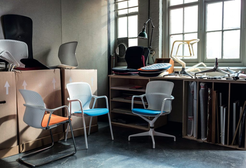 Photograph of several Herman Miller Keyn chair variants at forpeople. Film by forpeople, courtesy of Herman Miller.