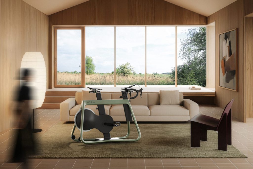 A visualisation of the Kettler Hoi bike in a domestic setting. Rendering by forpeople.