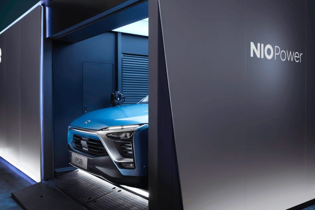 Interior view of a NIO Power charging station, with the visual identity designed by forpeople.