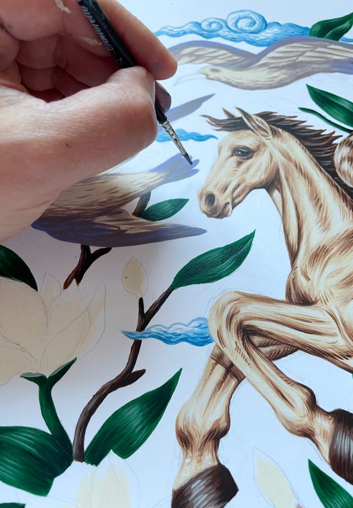 Photograph of the Regent wallpaper painting. Illustration and design by forpeople.