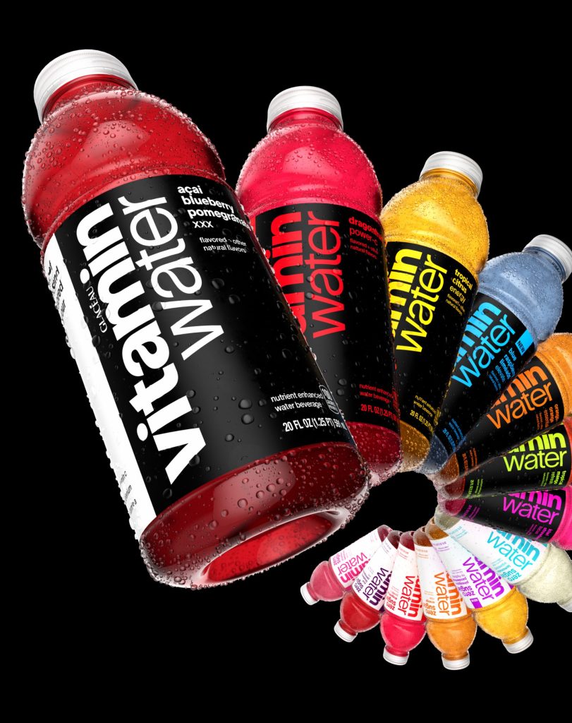 3D visualization of vitaminwater packaging and branding identity. Designed and visualized by forpeople.