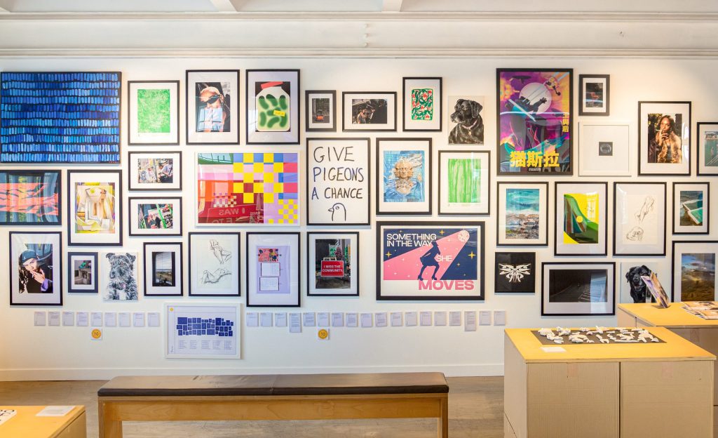 Photograph of a selection of works by forpeople's team for the 2025 Private View exhibition.