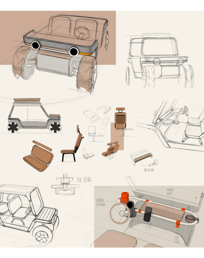 Sketches of early design concepts for the amble buggy by forpeople.
